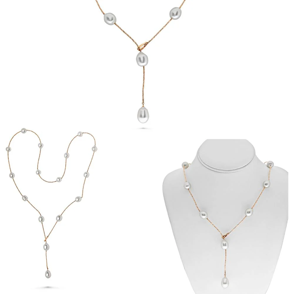 Roman & Jules - 18K Rose Gold Pearl Necklace with 16 Lustrous Pearls - 32" Length