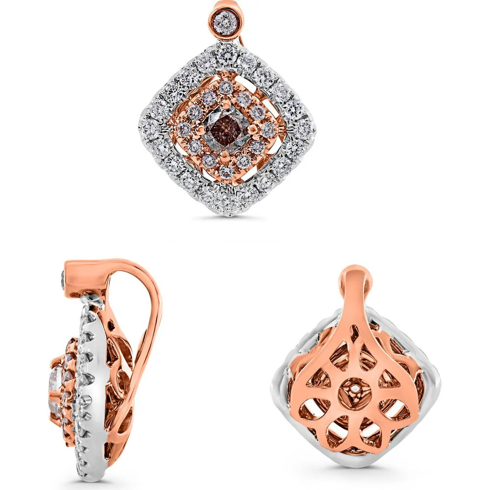 Roman & Jules - 18K White and Rose Gold Cushion Pendant with Pink and White Diamonds - 0.56 Carat Total Diamond Weight