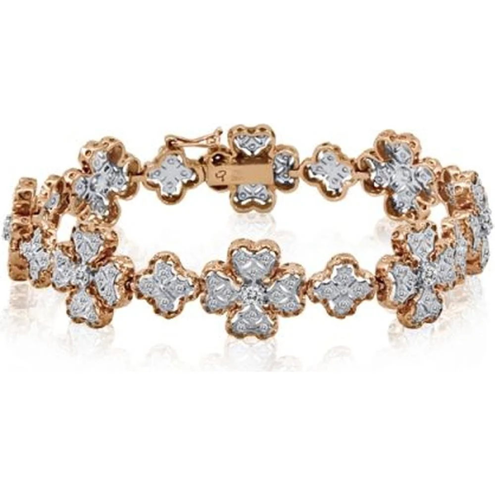 Roman & Jules - 18K White & Rose Gold Diamond Clover Bracelet - 0.65 Carat Total Diamond Weight