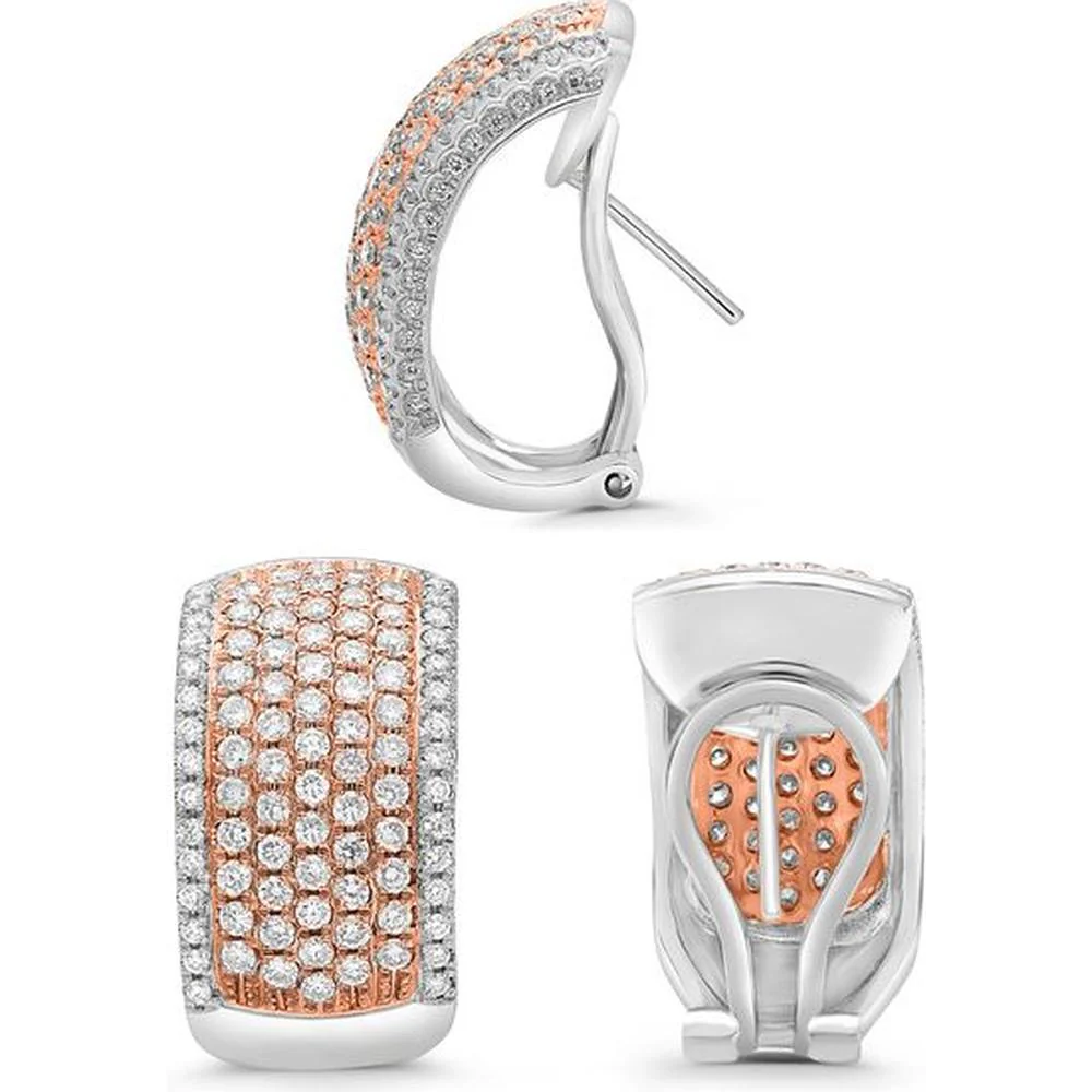 Roman & Jules - 18K White and Rose Gold Earrings with Round and Pink Diamonds - 2.10 Carat Total Diamond Weight