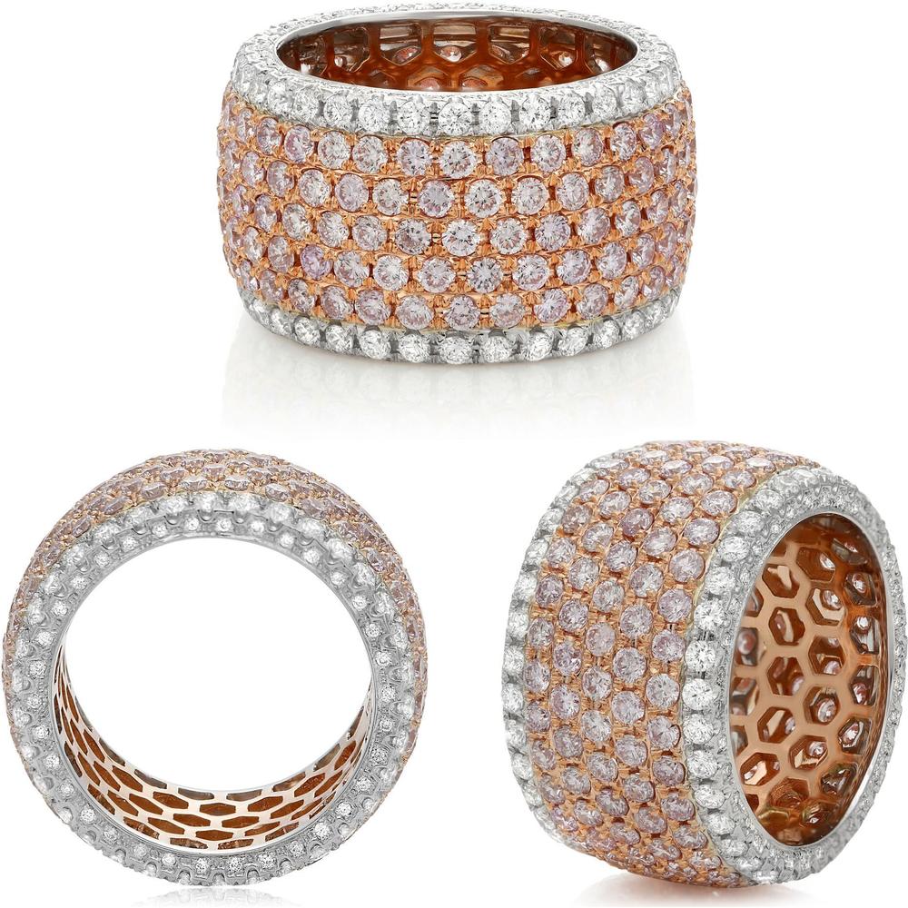Roman & Jules - 18K White and Rose Gold Eternity Band with Round Pink and White Diamonds - 2.98 Carat Total Diamond Weight