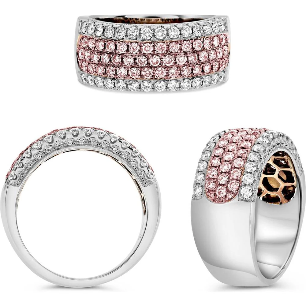 Roman & Jules - 18K White and Rose Gold Five-Row Pavé Band with Round Pink and White Diamonds - 1.08 Carat Total Diamond Weight