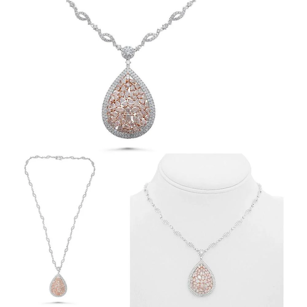Roman & Jules - 18K White and Rose Gold Necklace with 3.84 Carat Round Diamonds and 5.30 Carat Mixed Shape Pink Diamonds