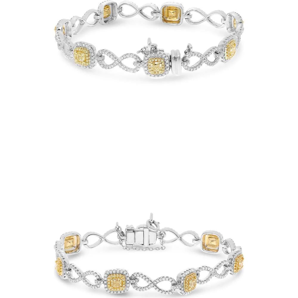 Roman & Jules - 18K White and Yellow Gold Bracelet with Cushion Cut Fancy Yellow and Round Diamonds - 1.65 Carat Total Diamond Weight