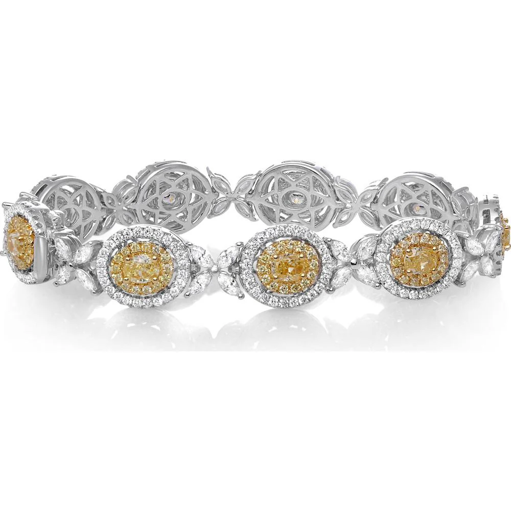 Roman & Jules - 18K White and Yellow Gold Bracelet with Oval Fancy Yellow Diamonds and Round Diamonds - 7.38 Carat Total Diamond Weight