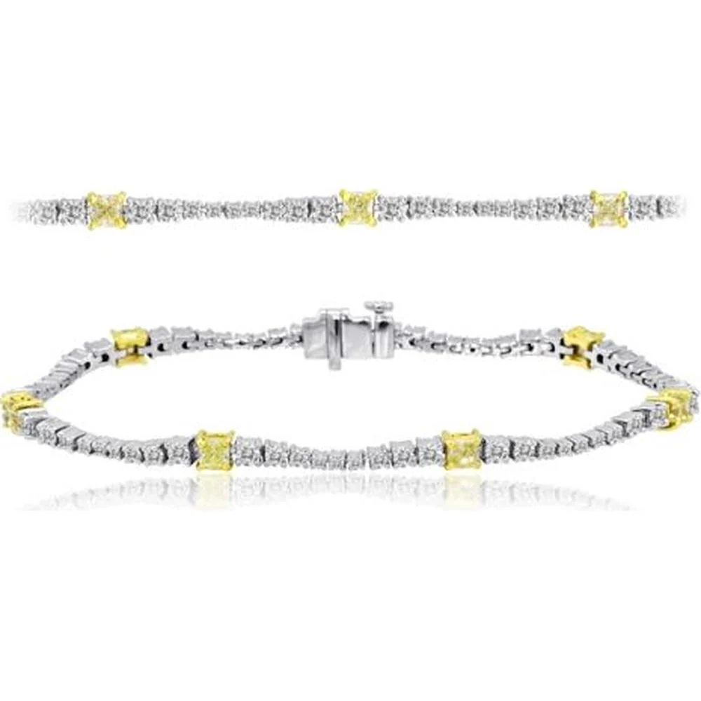 Roman & Jules - 18K White and Yellow Gold Bracelet with Radiant Cut Fancy Yellow Diamonds and Round Diamonds - 3.60 Carat Total Diamond Weight