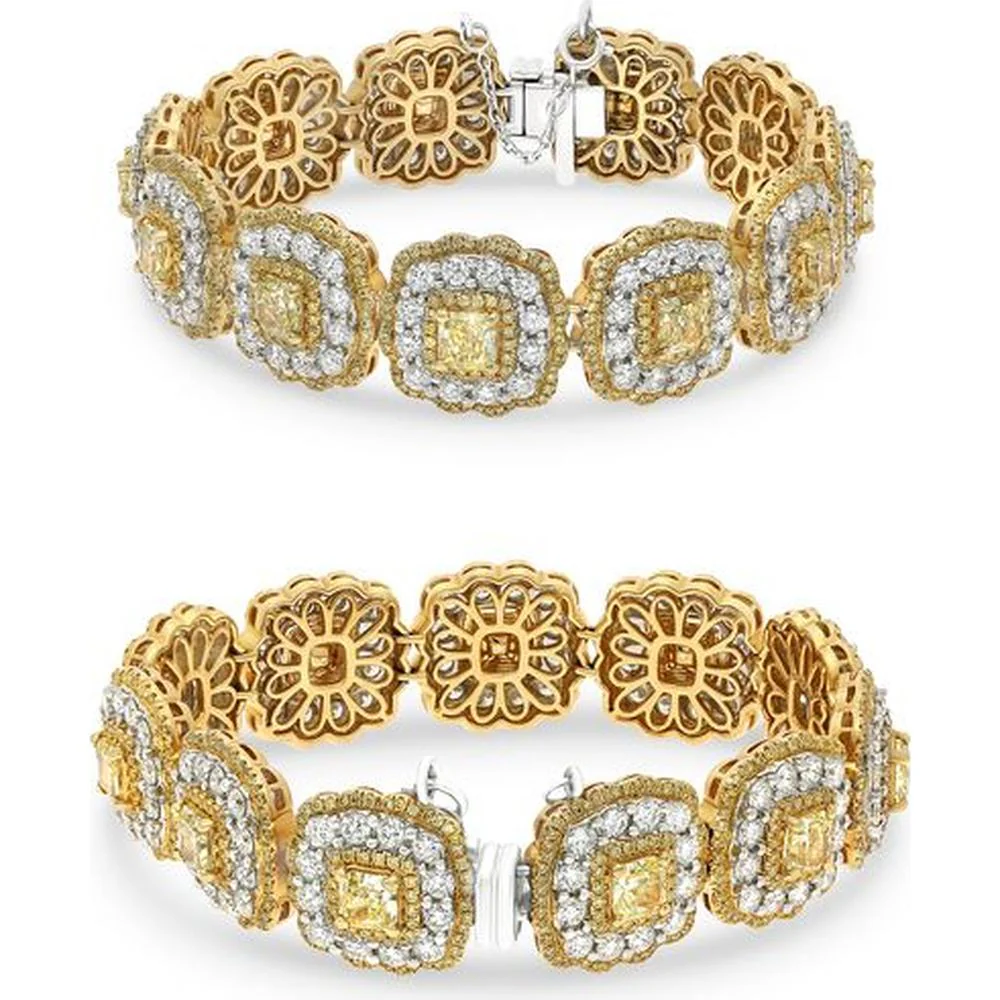 Roman & Jules - 18K White and Yellow Gold Bracelet with Round and Fancy Yellow Diamonds - 8.43 Carat Total Diamond Weight