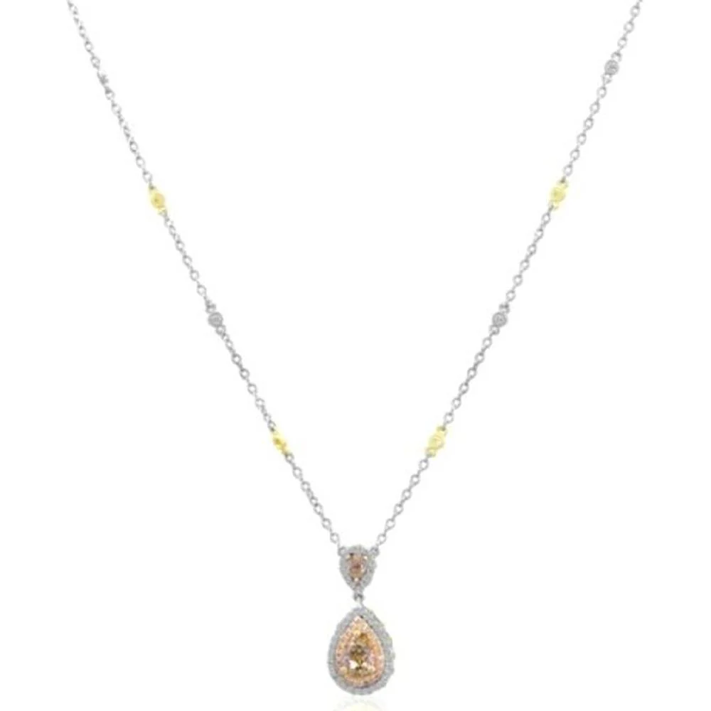 Roman & Jules - 18K White and Yellow Gold Champagne Diamond Pendant Necklace with Round Diamonds - 0.60 Carat Total Diamond Weight