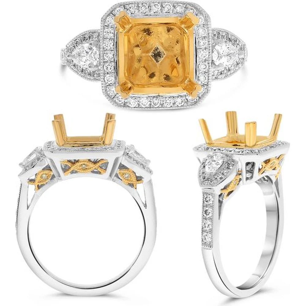 Roman & Jules - 18K White and Yellow Gold Cushion Fancy Yellow Diamond Ring with Halo - 1.15 Carat Total Diamond Weight