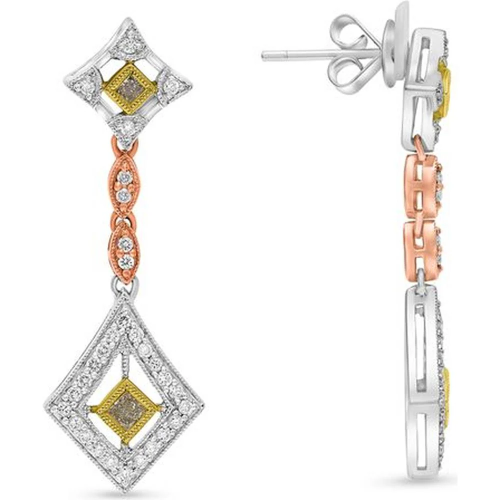 Roman & Jules - 18K White and Yellow Gold Drop Earrings with Radiant Cut Fancy Yellow Diamonds and Round Diamonds - 0.50 Carat Total Diamond Weight