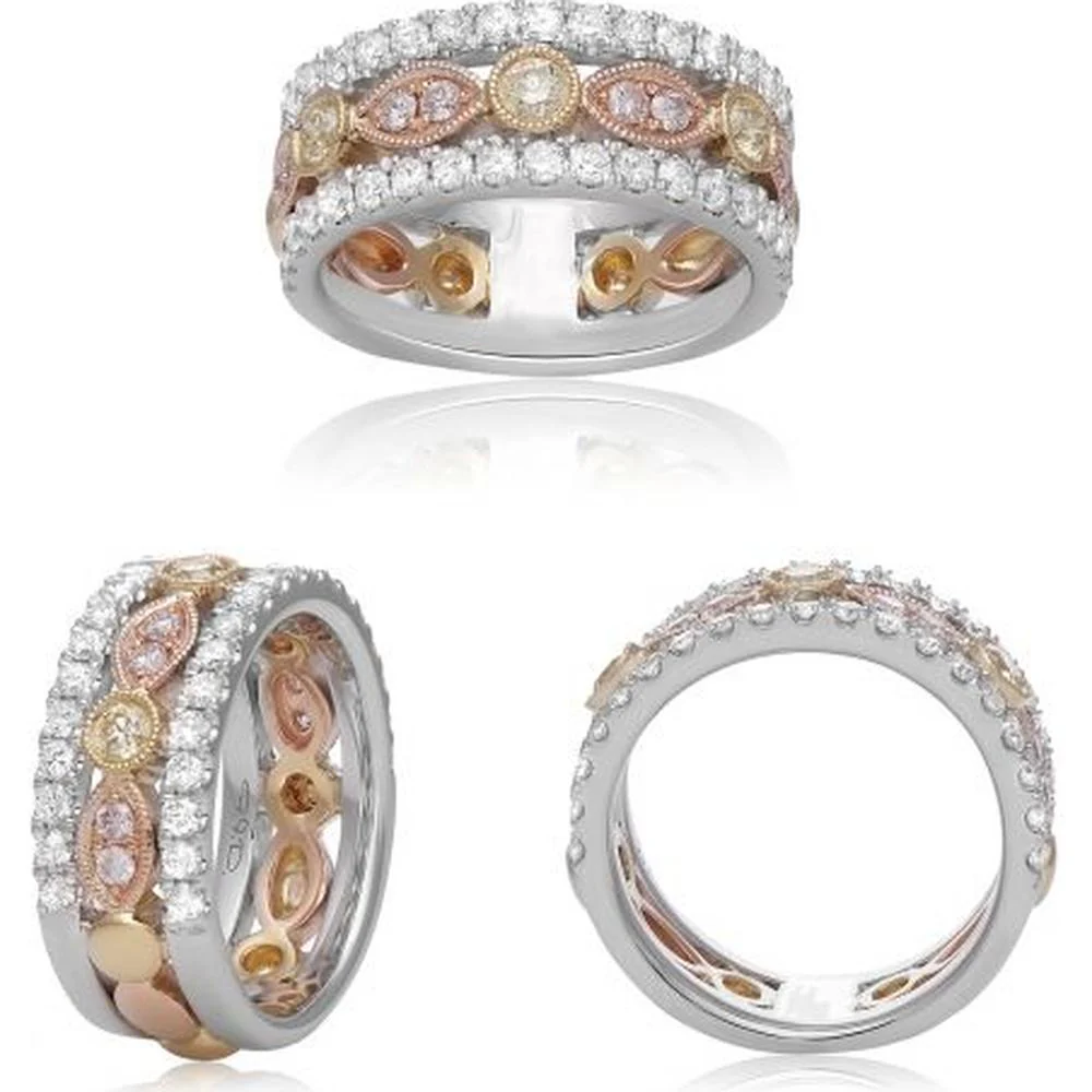 Roman & Jules - 18K White and Yellow Gold Fancy Mixed Shape Yellow and Pink Diamond Ring - 1.21 Carat Total Diamond Weight