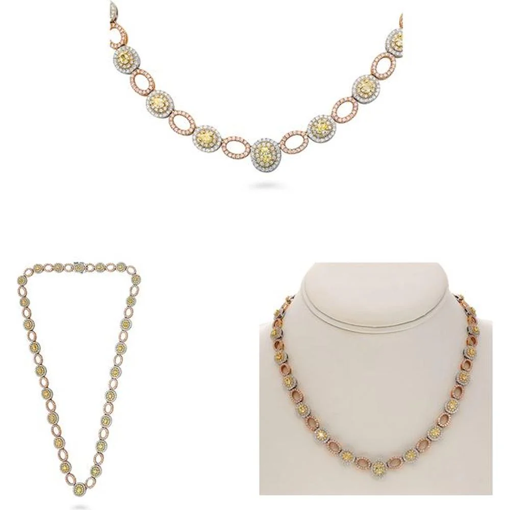 Roman & Jules - 18K White and Yellow Gold Fancy Yellow Diamond Necklace with Pink Diamond Accents - 3.28 Carat Total Diamond Weight