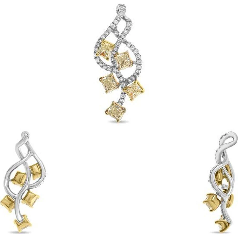 Roman & Jules - 18K White and Yellow Gold Fancy Yellow Diamond Pendant with Radiant Cut and Round White Diamonds - 0.94 Carat Total Diamond Weight