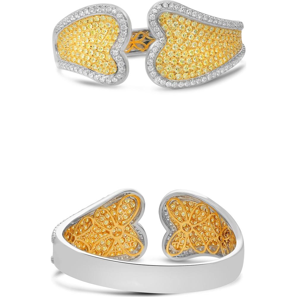 Roman & Jules - 18K White & Yellow Gold Heart Bangle with Round Fancy Yellow and White Diamonds - 6.04 Carat Total Diamond Weight