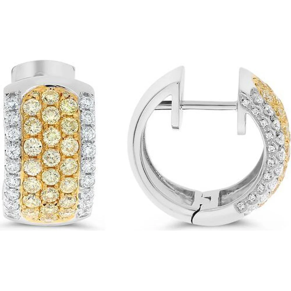 Roman & Jules - 18K White and Yellow Gold Hoop Earrings with Round White and Fancy Yellow Diamonds - 2.01 Carat Total Diamond Weight