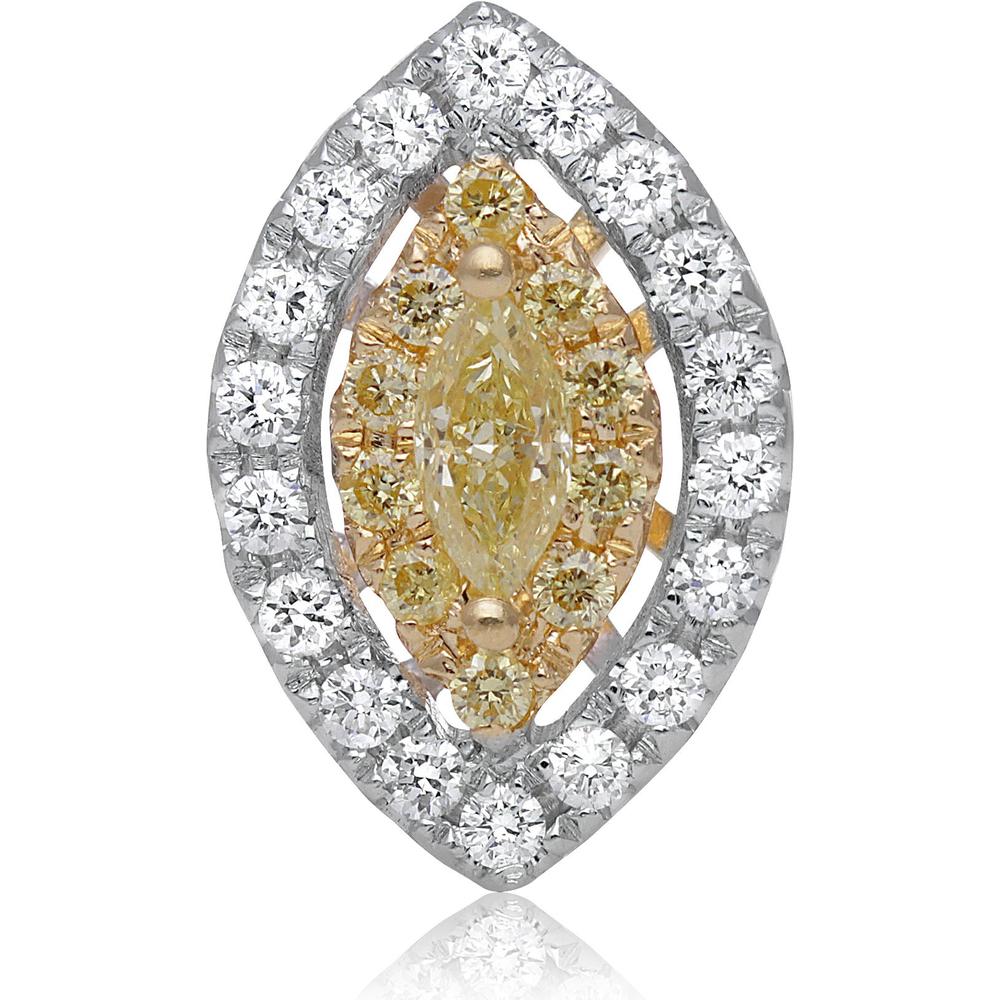 Roman & Jules - 18K White and Yellow Gold Marquise Fancy Yellow Diamond Pendant with Round Diamonds - 0.54 Carat Total Diamond Weight