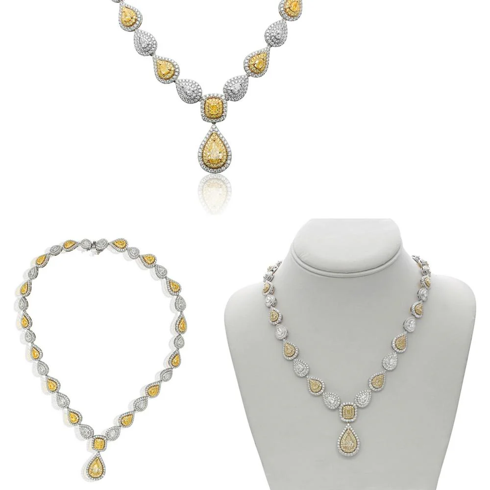 Roman & Jules - 18K White & Yellow Gold Necklace with Pear-Shaped Fancy Yellow Diamonds - 4.77 Carat Total Diamond Weight