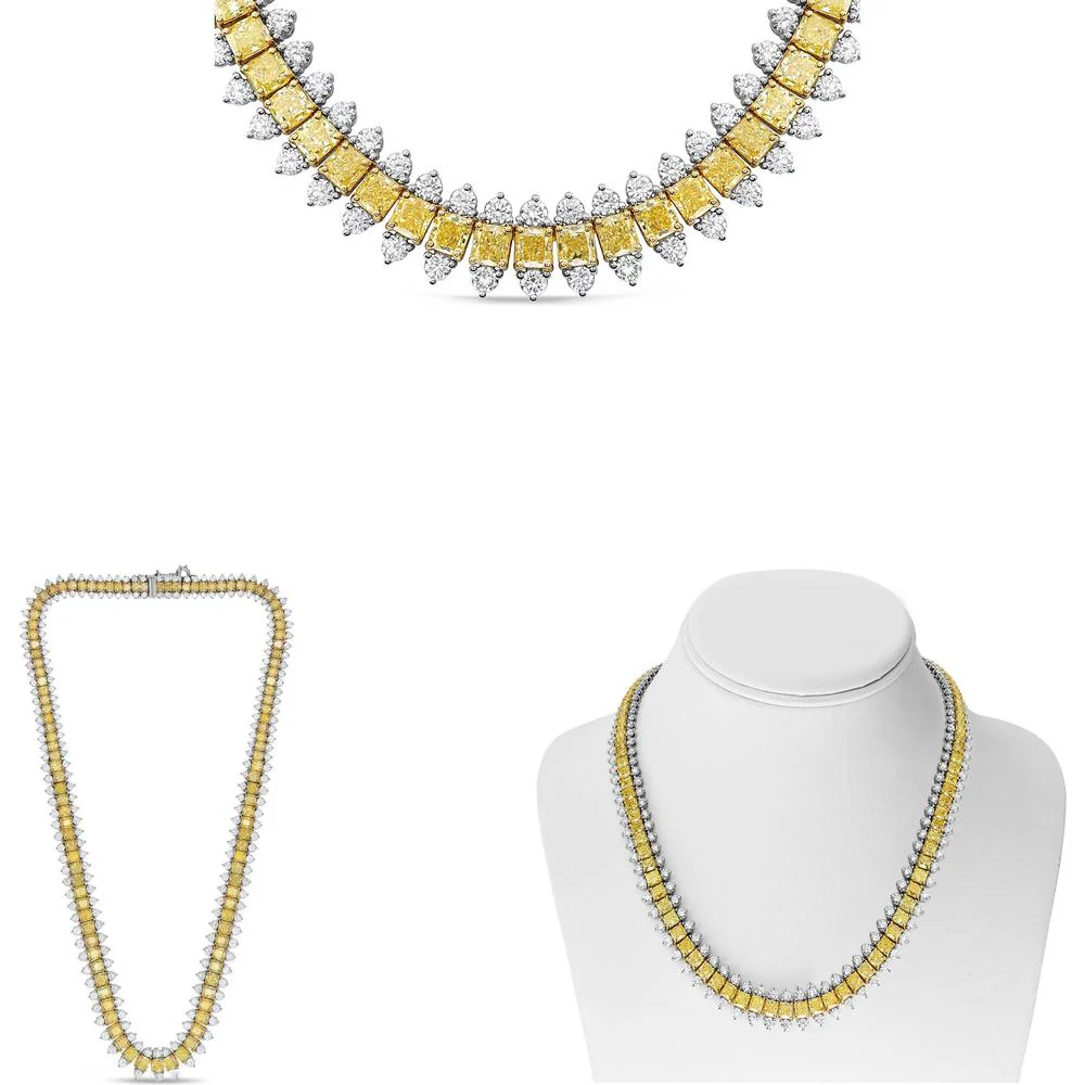 Roman & Jules - 18K White & Yellow Gold Necklace with Radiant Cut Yellow Diamonds and Round Diamonds - 48.10 Carat Total Diamond Weight