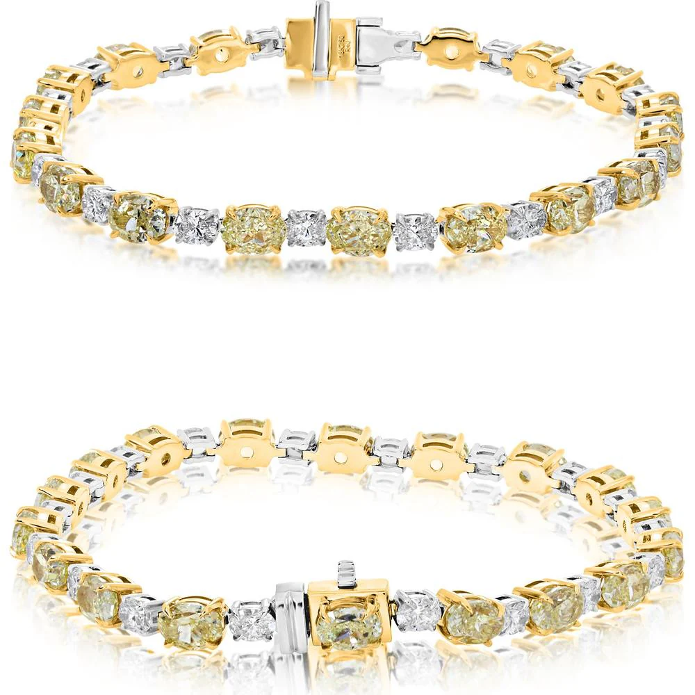 Roman & Jules - 18K White and Yellow Gold Oval Fancy Yellow Diamond Bracelet - 9.43 Carat Total Diamond Weight
