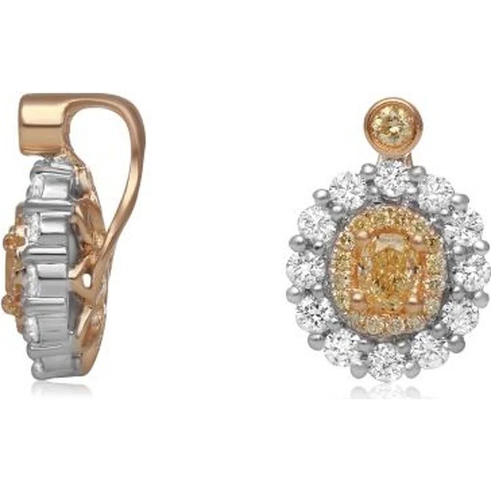 Roman & Jules - 18K White and Yellow Gold Oval Fancy Yellow Diamond Earrings with Round Diamond Halo - 0.45 Carat Total Diamond Weight
