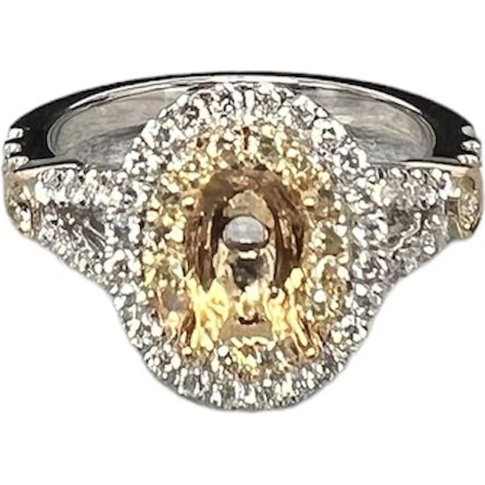 Roman & Jules - 18K White and Yellow Gold Oval Fancy Yellow Diamond Halo Ring with 0.47 Carat Round Diamonds