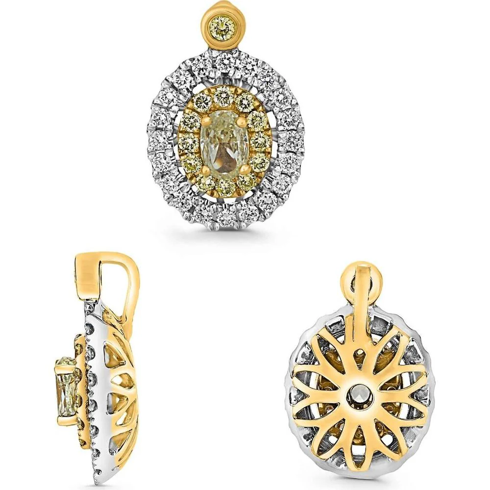 Roman & Jules - 18K White and Yellow Gold Oval Yellow Diamond Pendant with Round White Diamonds - 0.64 Carat Total Diamond Weight