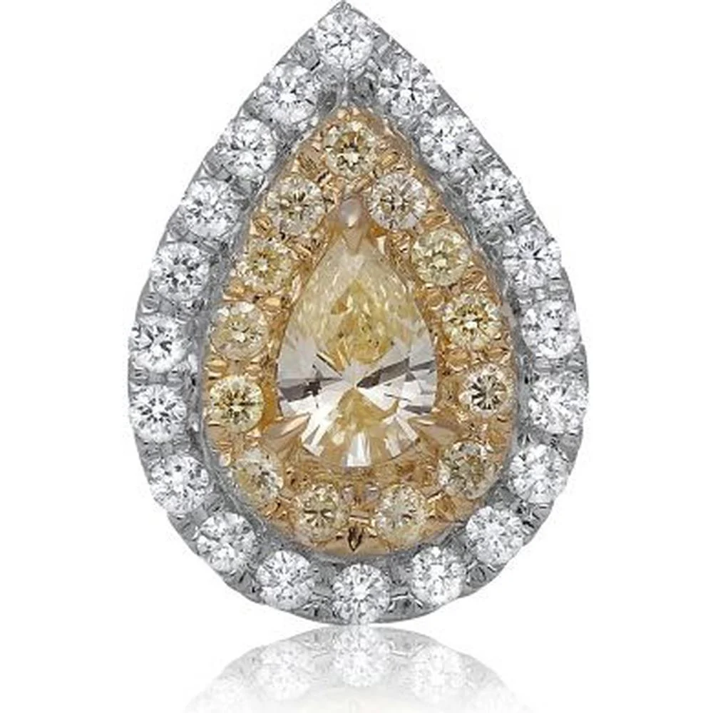 Roman & Jules - 18K White & Yellow Gold Pear Shape Fancy Yellow Diamond Pendant with Round Diamonds - 0.79 Carat Total Diamond Weight