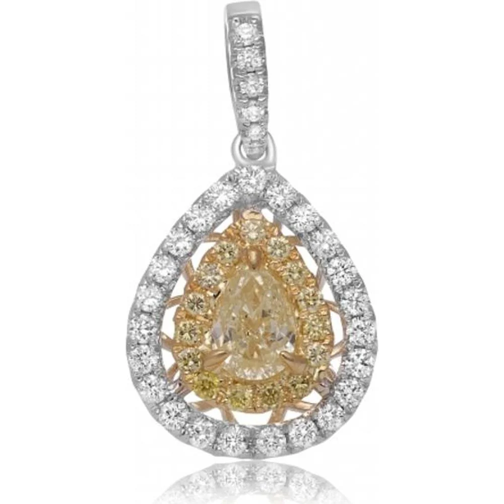 Roman & Jules - 18K White and Yellow Gold Pear-Shaped Fancy Yellow Diamond Pendant with Round Diamonds - 0.57 Carat Total Diamond Weight
