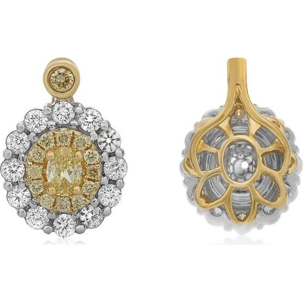 Roman & Jules - 18K White and Yellow Gold Pendant Necklace with Fancy Oval Yellow Diamond and Halo of Round White Diamonds - 0.70 Carat Total Diamond Weight