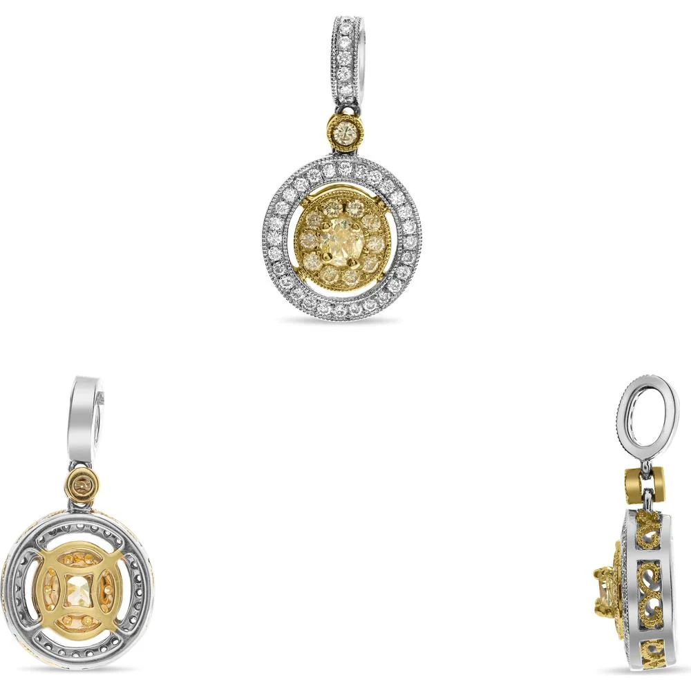 Roman & Jules - 18K White and Yellow Gold Pendant with Fancy Yellow Diamond and Round White Diamonds - 0.54 Carat Total Diamond Weight