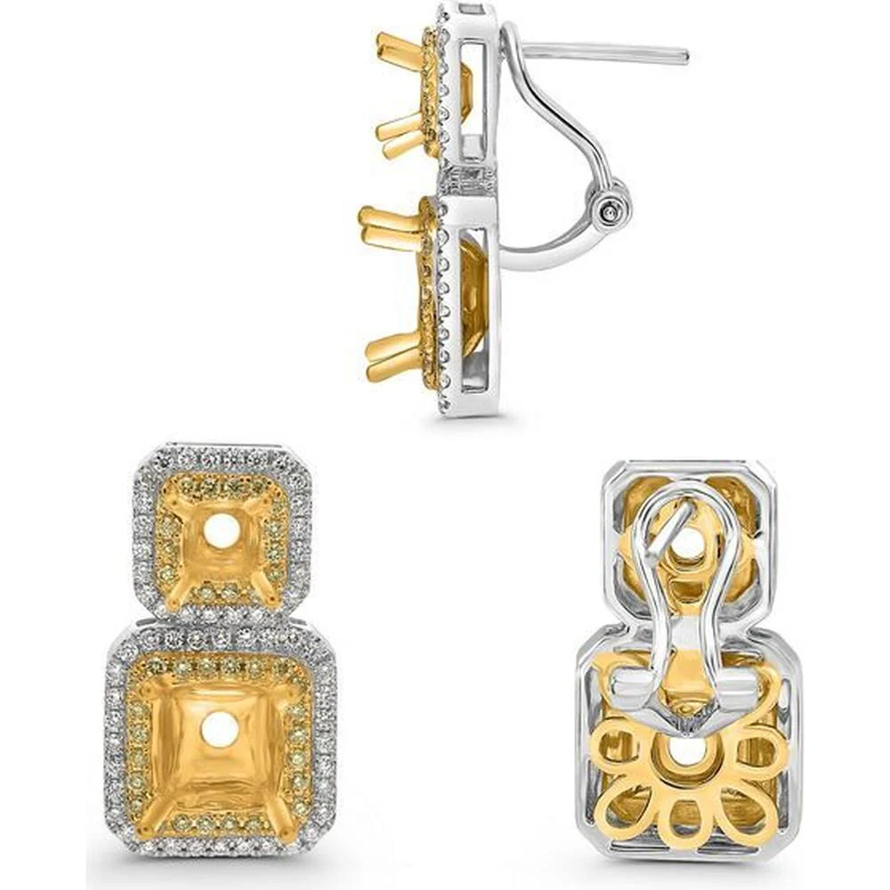 Roman & Jules - 18K White and Yellow Gold Radiant Fancy Yellow Diamond Earrings with Round White Diamonds - 0.94 Carat Total Diamond Weight