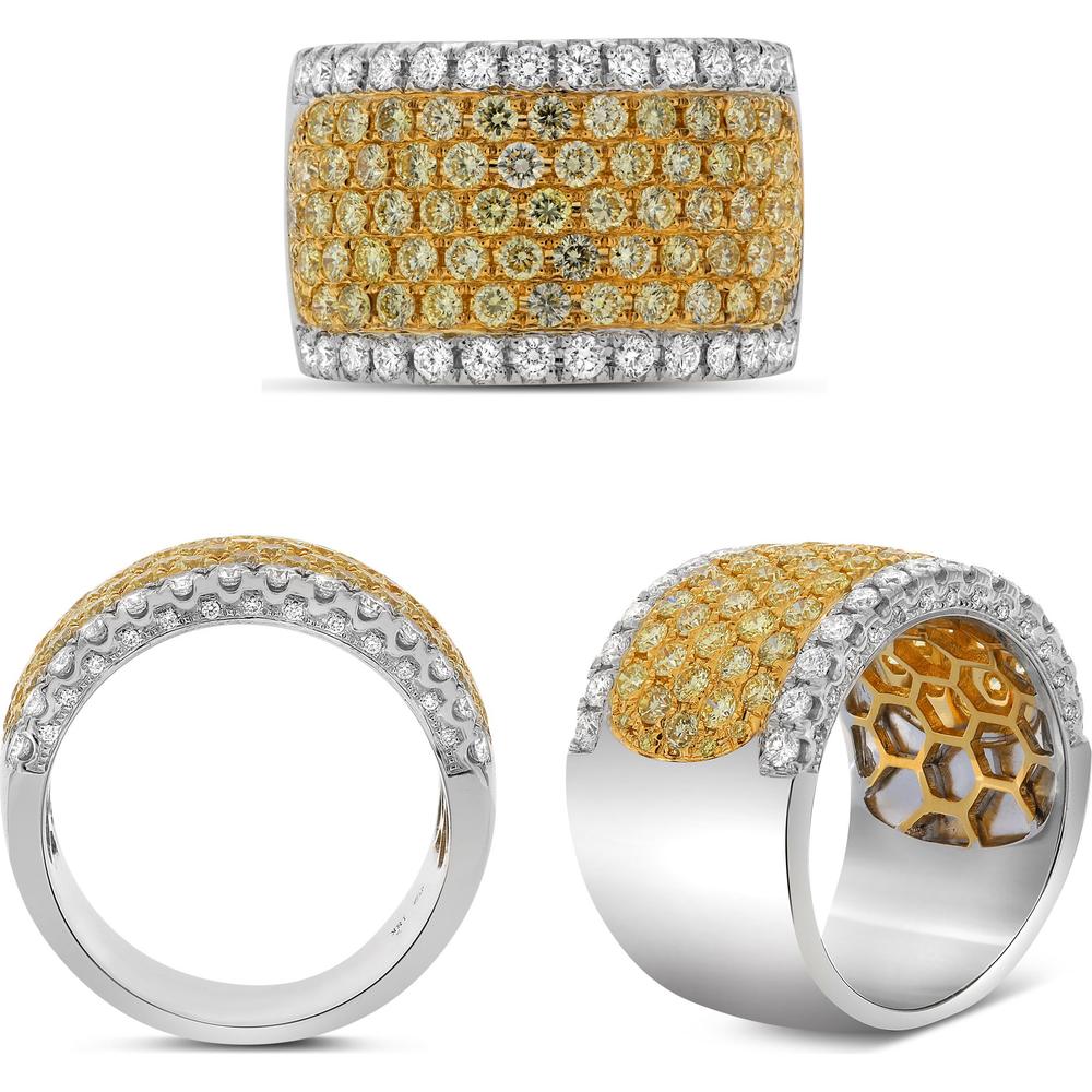 Roman & Jules - 18K White and Yellow Gold Seven Row Diamond Band with Fancy Yellow and Round Diamonds - 1.53 Carat Total Diamond Weight