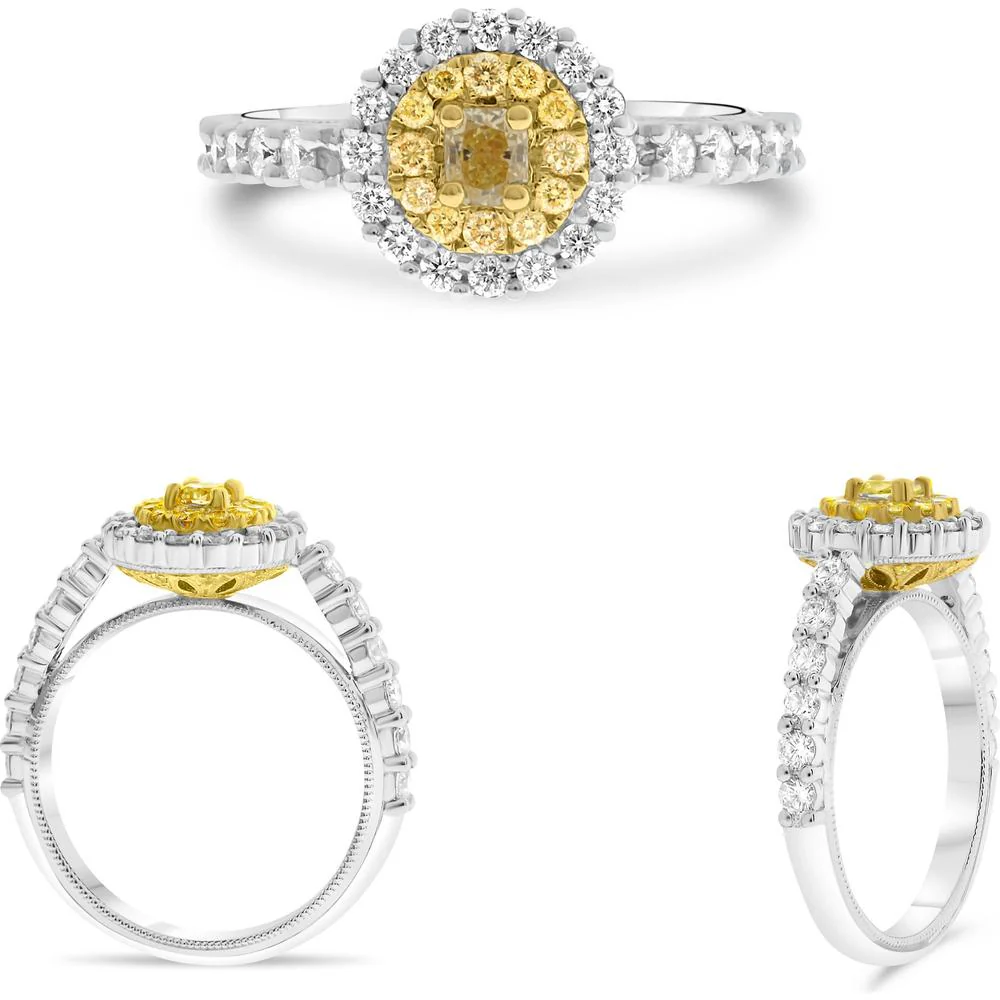 Roman & Jules - 18K White and Yellow Gold Two-Tone Round Diamond Ring with Halo - 0.64 Carat Total Diamond Weight
