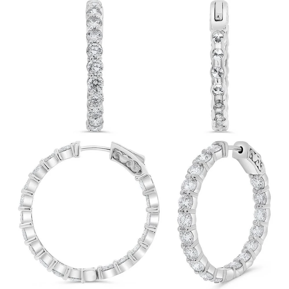 Roman & Jules - 18K White Gold 1-Inch Diamond Hoop Earrings - 6.50 Carat Total Diamond Weight