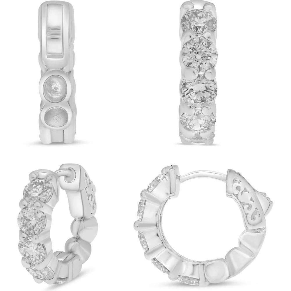 Roman & Jules - 18K White Gold 5 Star Diamond Hoop Earrings with 2.37 Carat Total Round White Diamonds