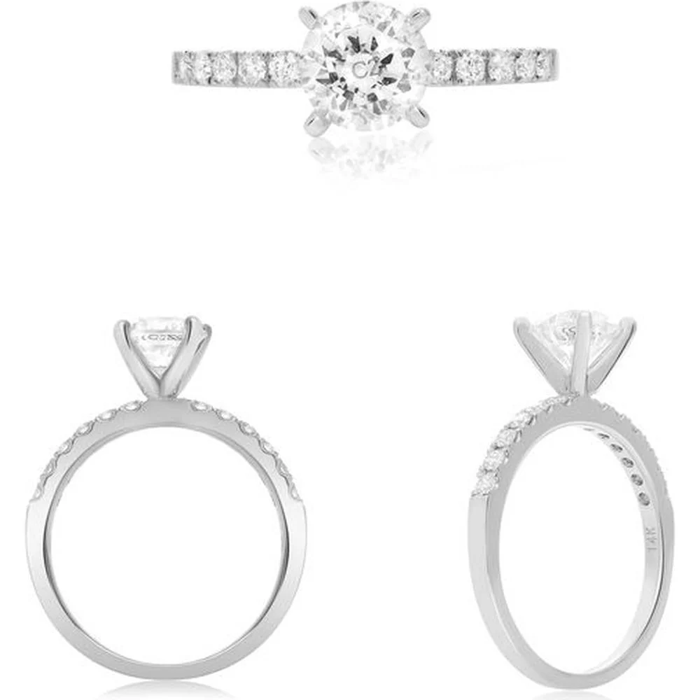 Roman & Jules - 18K White Gold Band Ring with 0.20 Carat Round Diamond in Micropavé Setting