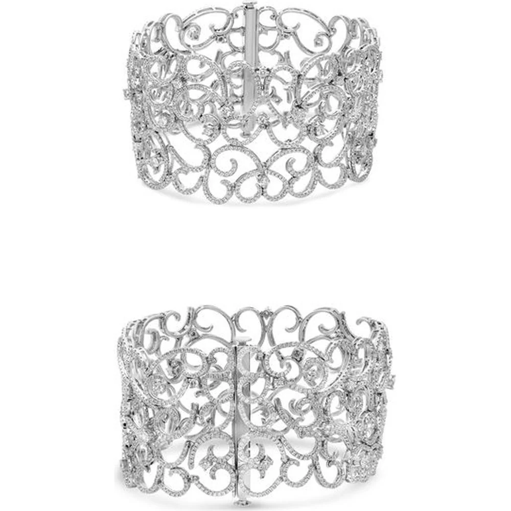 Roman & Jules - 18K White Gold Cuff Bracelet with Round Brilliant Diamonds - 6.36 Carat Total Diamond Weight