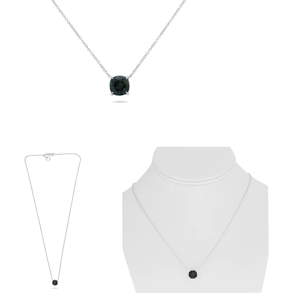 Roman & Jules - 18K White Gold Cushion Cut Green Sapphire Necklace - 2.53 Carat Total Sapphire Weight