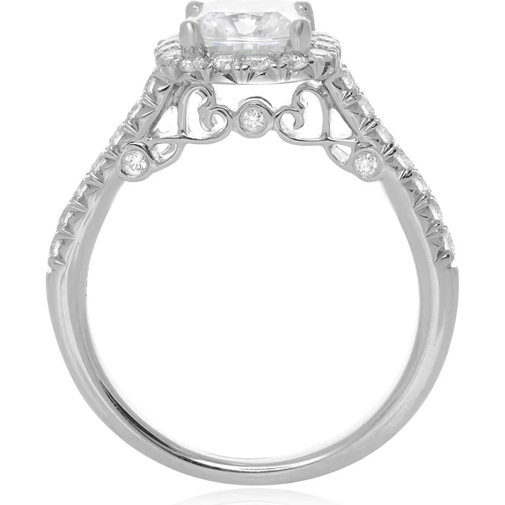 Roman & Jules - 18K White Gold Cushion Cut Halo Diamond Ring - 1.24 Carat Total Diamond Weight