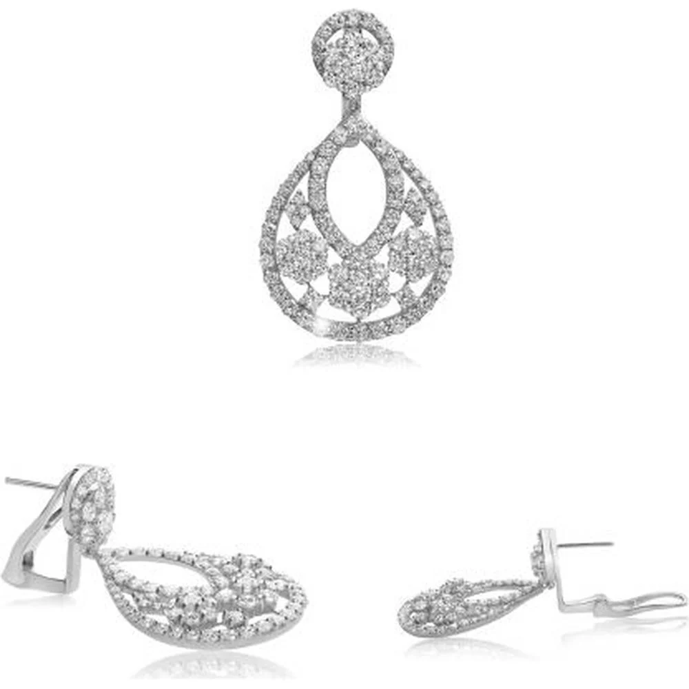 Roman & Jules - 18K White Gold Drop Earrings with 7.67 Carat Total Round Diamonds