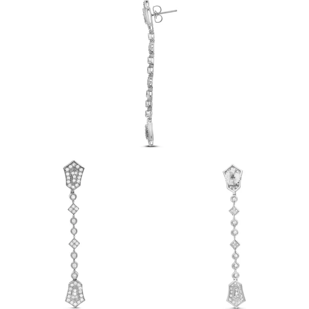 Roman & Jules - 18K White Gold Drop Earrings with Round Diamonds - 2.50 Carat Total Diamond Weight