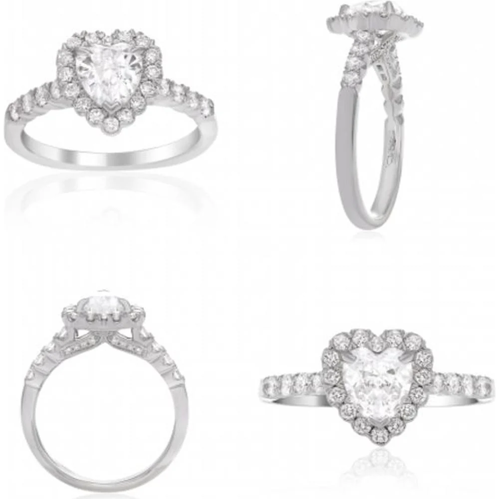 Roman & Jules - 18K White Gold Heart Shaped Diamond Ring with Halo - 1.01 Carat Total Diamond Weight