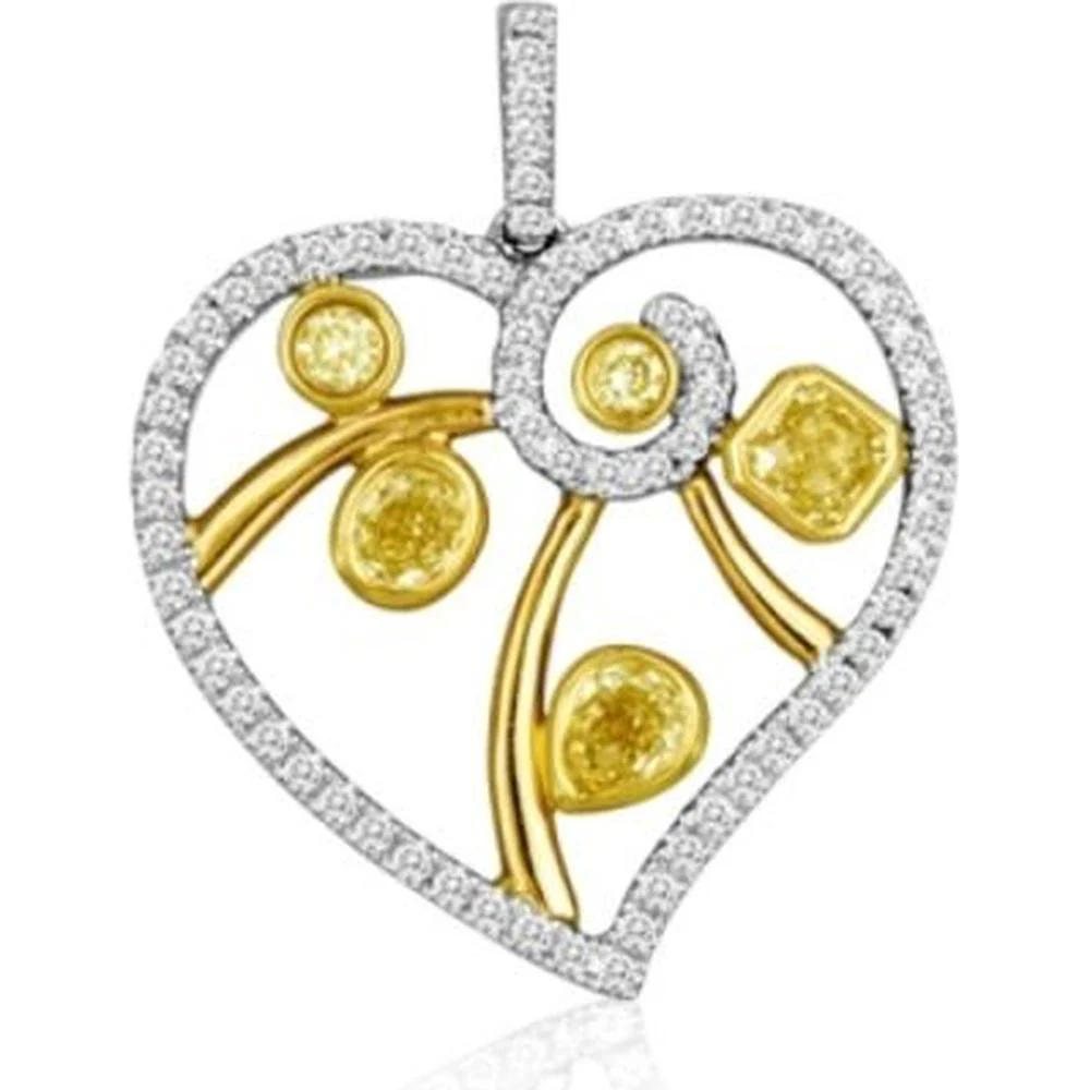 Roman & Jules - 18K White Gold Mixed Shape Fancy Yellow Diamond Pendant - 0.89 Carat Total Diamond Weight