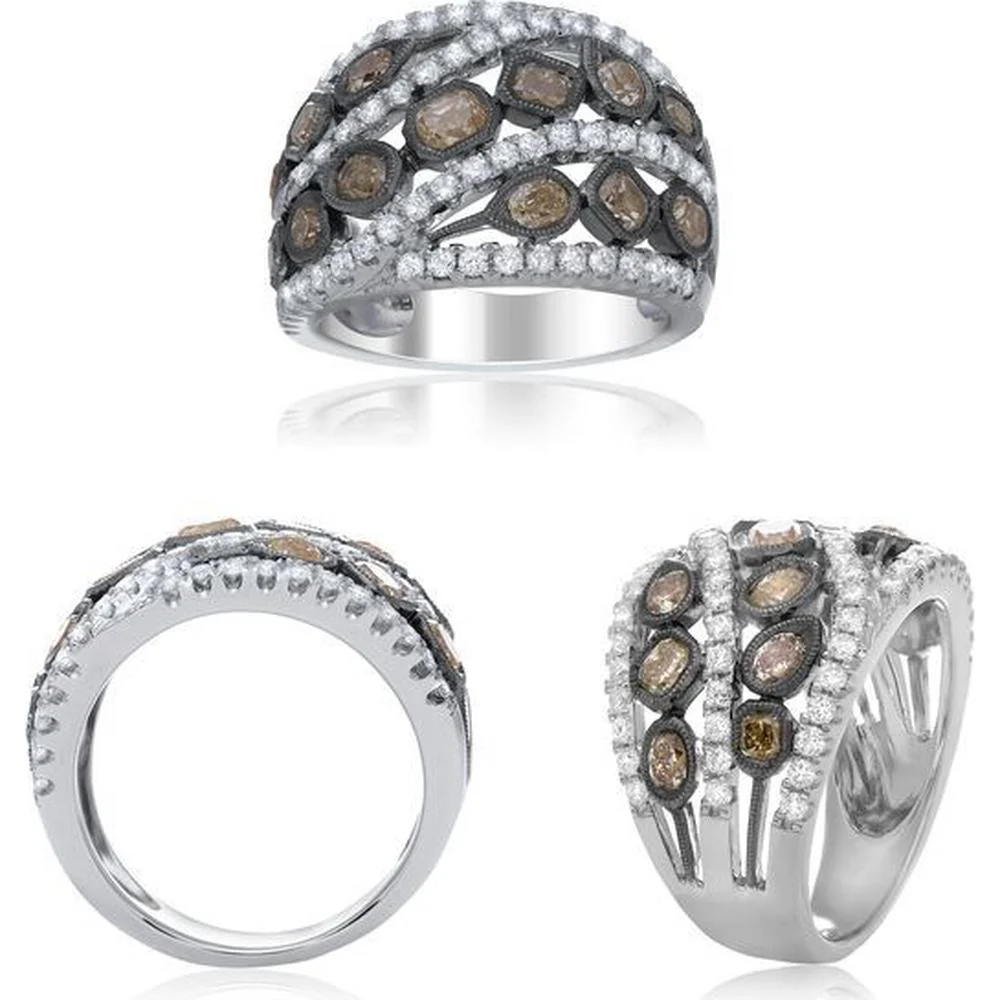 Roman & Jules - 18K White Gold Mixed Shape Fancy Yellow Diamond Ring with Radiant Cut and Oval Diamonds - 1.91 Carat Total Diamond Weight