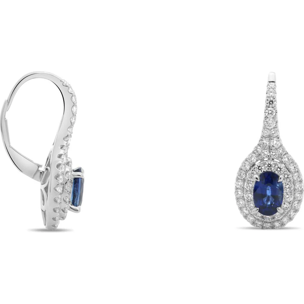 Roman & Jules - 18K White Gold Oval Blue Sapphire & Diamond Drop Earrings - 2.64 Carat Total Sapphire Weight, 0.91 Carat Total Diamond Weight