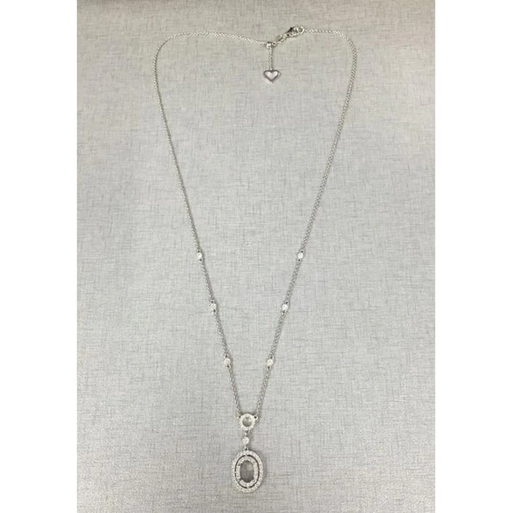 Roman & Jules - 18K White Gold Oval Diamond Necklace with Round Diamond Accents - 0.36 Carat Total Diamond Weight