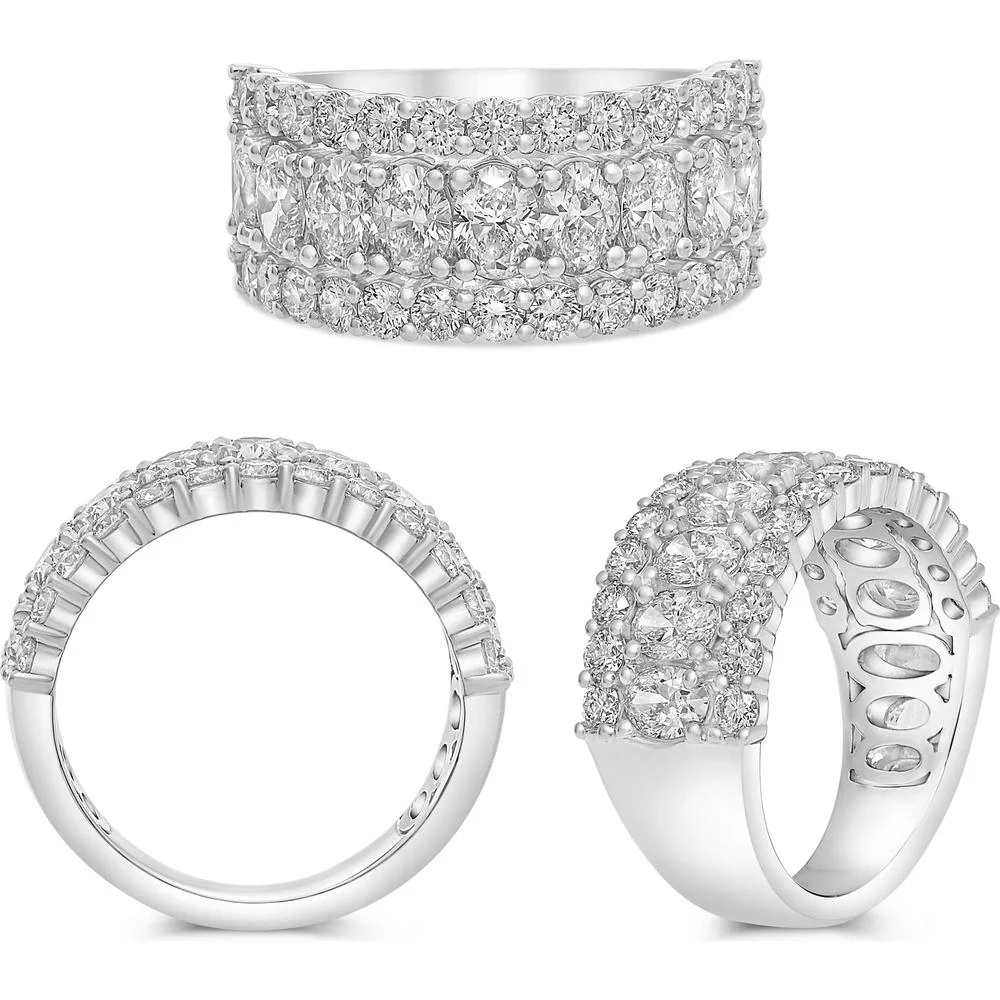 Roman & Jules - 18K White Gold Oval Diamond Ring with Round Diamond Accents - 2.85 Carat Total Diamond Weight