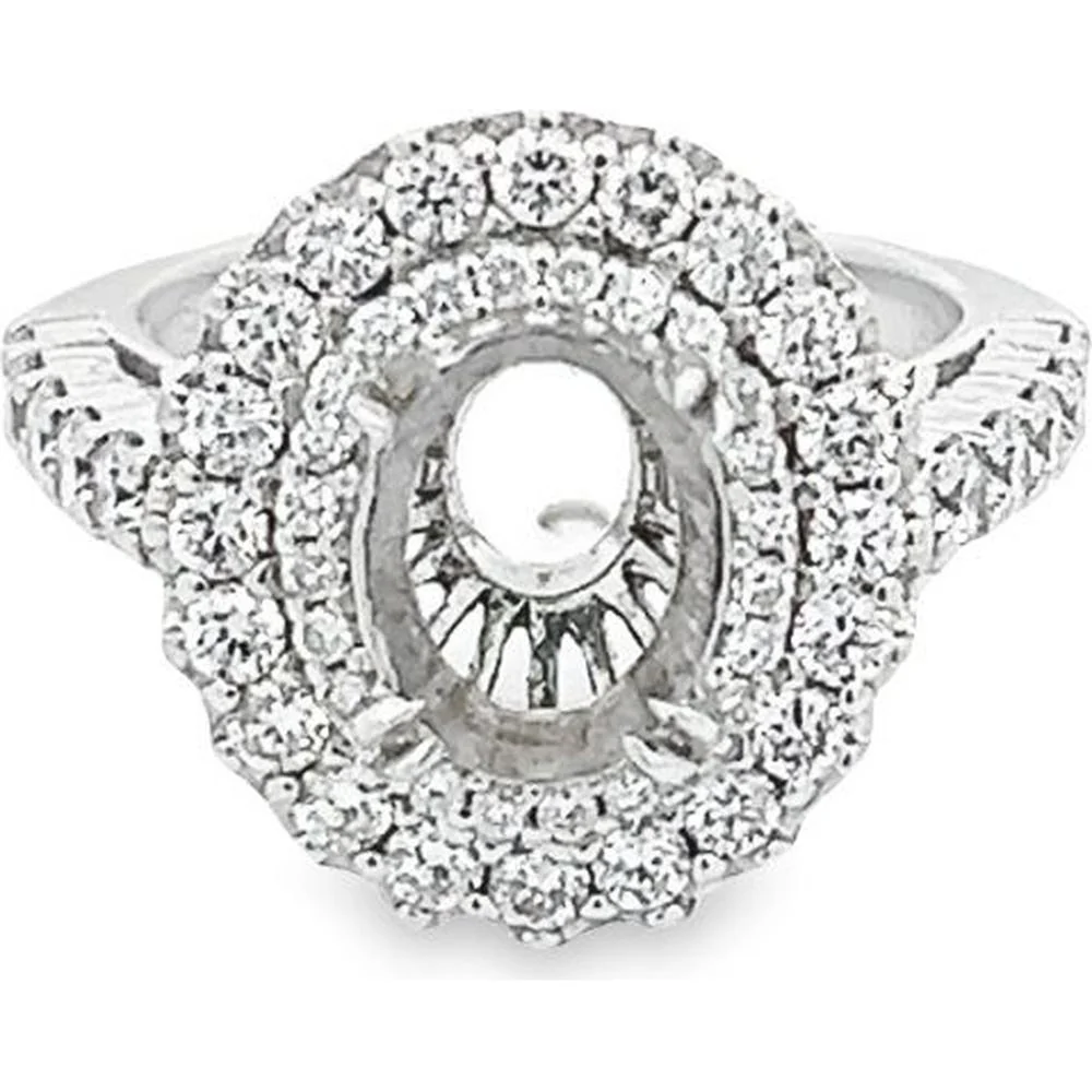 Roman & Jules - 18K White Gold Oval Diamond Ring with Round Diamond Halo - 1.42 Carat Total Diamond Weight