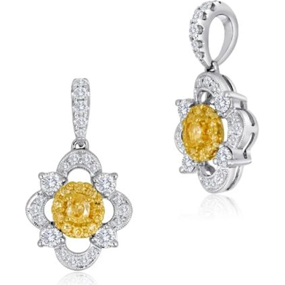 Roman & Jules - 18K White Gold Oval Fancy Yellow Diamond Pendant with Round Yellow Diamonds - 0.32 Carat Total Diamond Weight