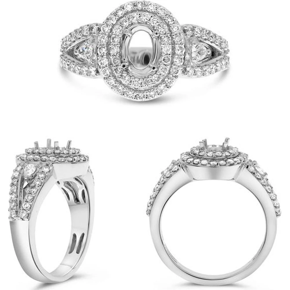 Roman & Jules - 18K White Gold Oval Fancy Yellow Diamond Ring with Round Diamonds - 1.13 Carat Total Diamond Weight